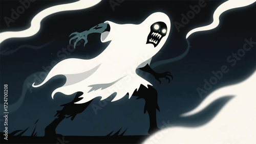 Scary Ghost Halloween Illustrator Artwork Banner Background Design Template 