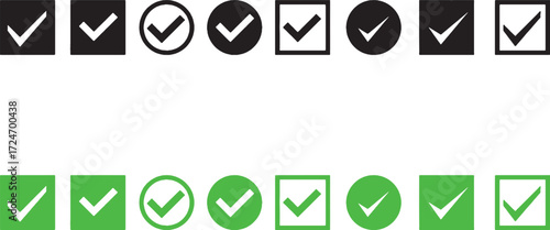 design, icons, illustration, squares, vector, black, mark, green, circles, check