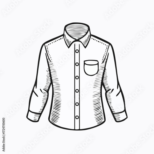 Illustration of a long-sleeved button-down shirt with a pocket.