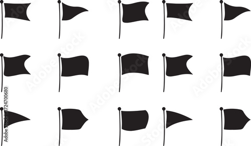 flag, banner, symbol, icon, pennant, signal, marker, graphic, design, element, illustration, isolated, white background, set, collection, black, silhouette, simple, clean, modern, abstract, waving, po