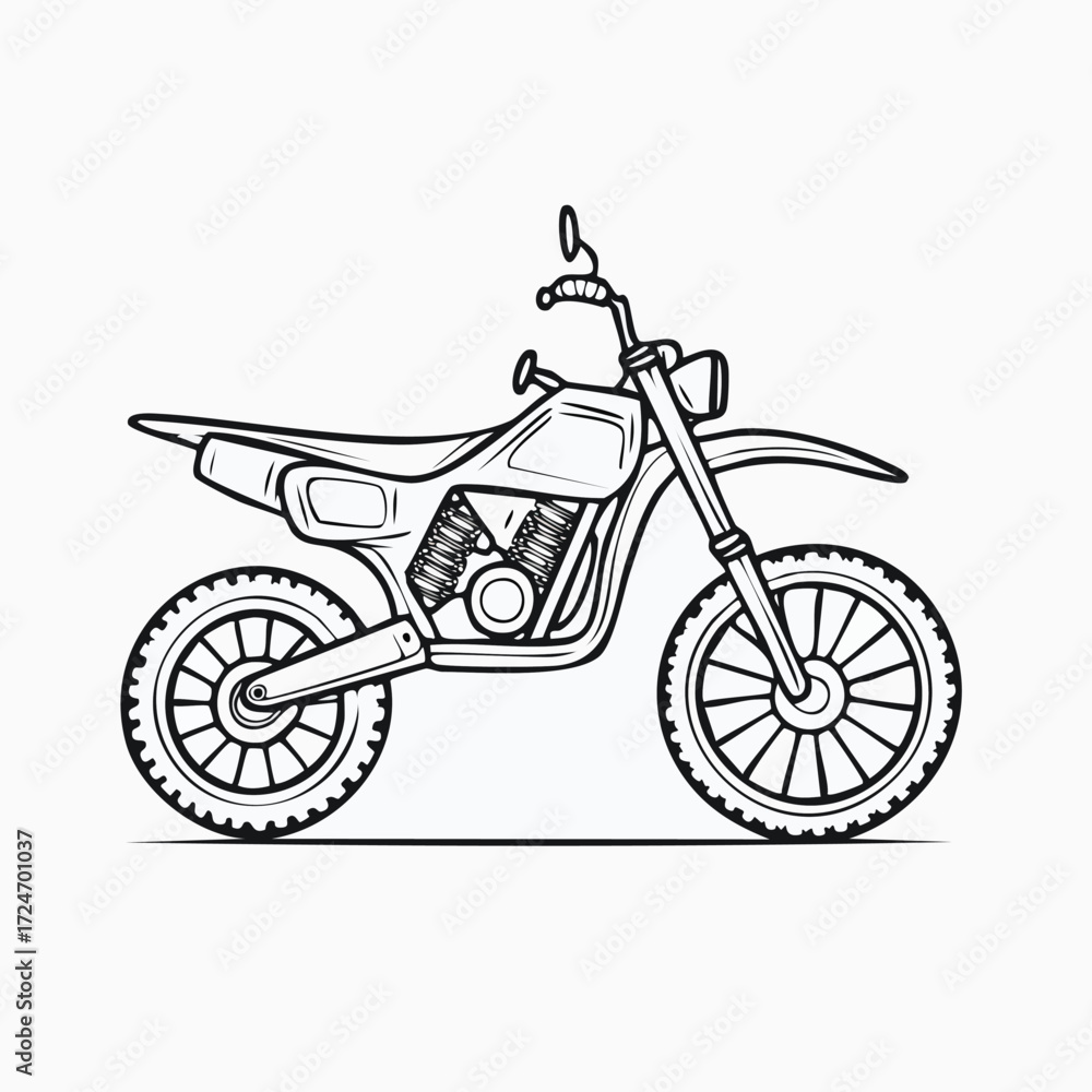 Fototapeta premium Illustration of a black and white dirt bike on a white background.