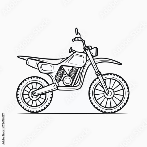 Illustration of a black and white dirt bike on a white background.