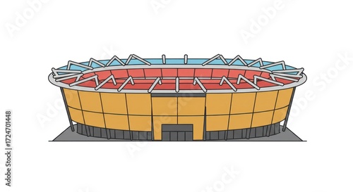 Stylized cartoon illustration of a sports arena or stadium on a white background