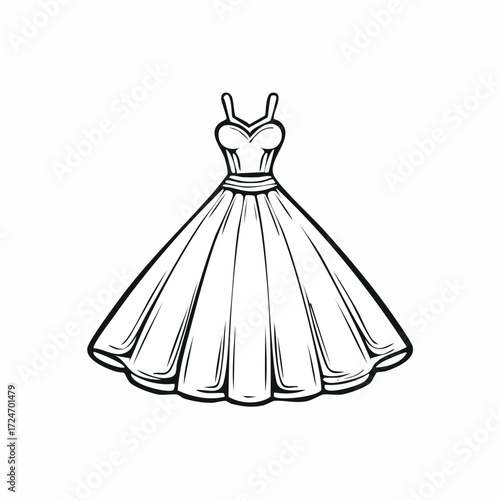 Illustration of a vintage dress with a fitted bodice and full skirt.