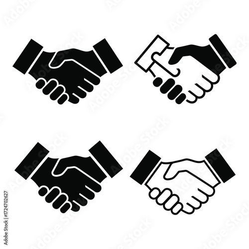 Four diverse handshake icons representing agreement partnership collaboration business deals success