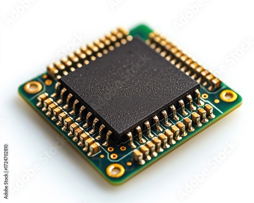 Close-up of a computer chip on a circuit board
