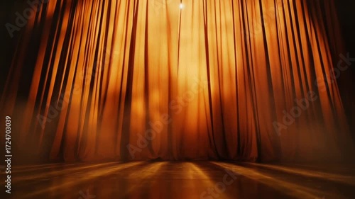 Dramatic Golden Theater Curtains Opening for a Performance.