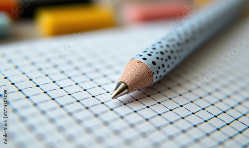 Close-up of a pen on grid paper