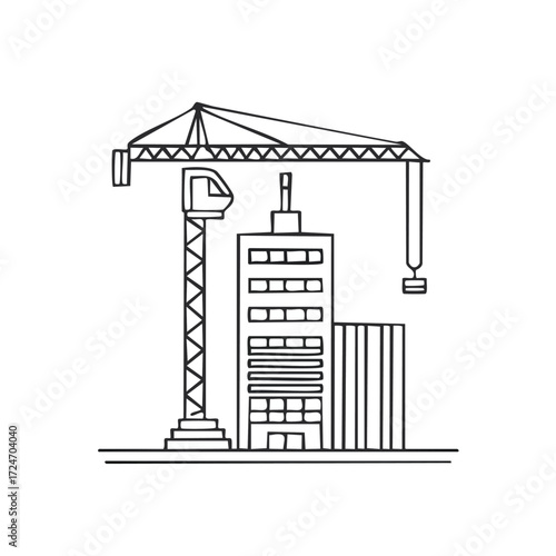 Illustration of a construction crane next to a building under construction.