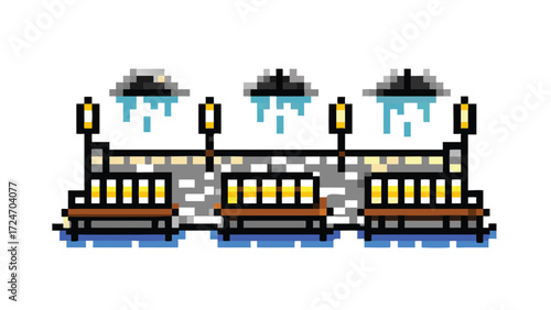 Public Bathhouse 8-Bit Pixel Art Background. Japanese RPG Style Interior Scene