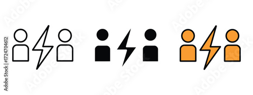 Conflict icon vector. Conflict resolution icons showing diverse perspectives and disagreement with symbolic lightning strike symbol. vector illustration.