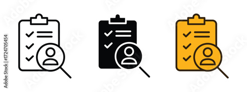 Job interview hire form list line icon vector. Smart Candidate Search and Selection checklist, boost HR efficiency symbol. vector illustration.