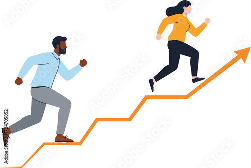 Running upward, career growth, personal development, success path, motivation, progress arrow, business ambition, teamwork, goal pursuit, achievement