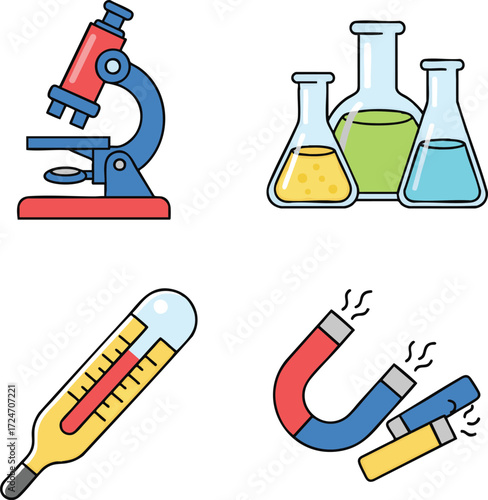 Science equipment arranged neatly on white surface representing laboratory research and experimentation with precision and clarity.
