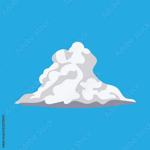 Minimalist vector illustration of a fluffy white cloud on a bright blue sky background, simple flat design style, isolated cumulus cloud with soft shadow, weather and nature concept, 