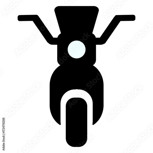 Simple black silhouette of a motorcycle viewed from the front, showing handlebars, headlight, and front wheel in minimal style