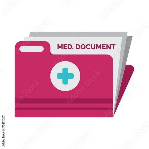 Pink folder with medical cross symbol and MED DOCUMENT text
