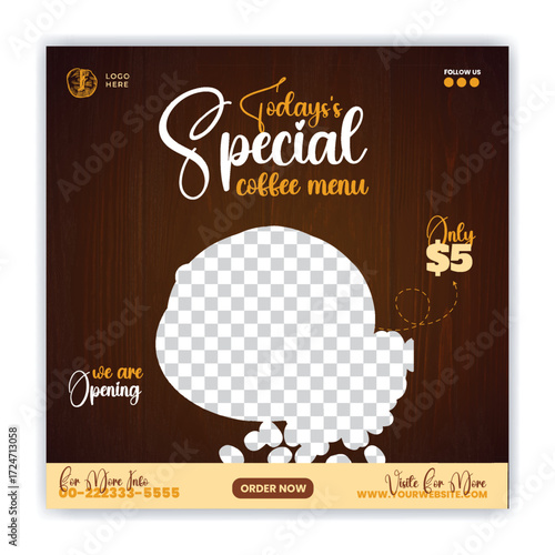 Coffee, tea shop drink menu promotion social media Instagram post banner template design