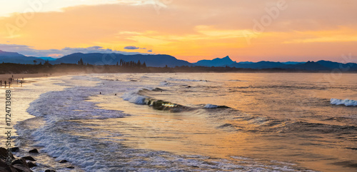 Sunset over Main Beach in Byron Bay, Australia