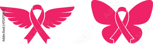 Breast Cancer Awareness: Pink Ribbon with Wings and Butterfly