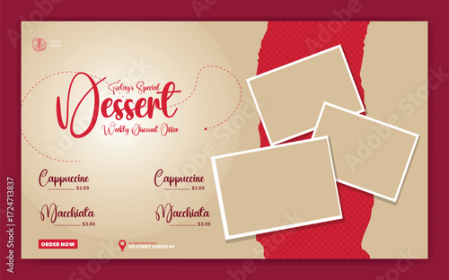 Coffee shop drink menu promotion web banner and banner template design