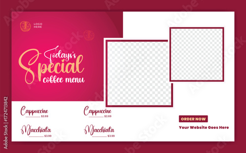 Coffee, tea shop drink menu promotion social media Instagram post banner template design
