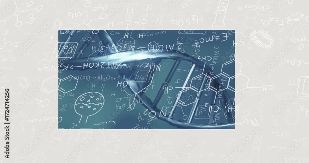 Camera zooming into 3D DNA helix as helix rotating and overlaying ...