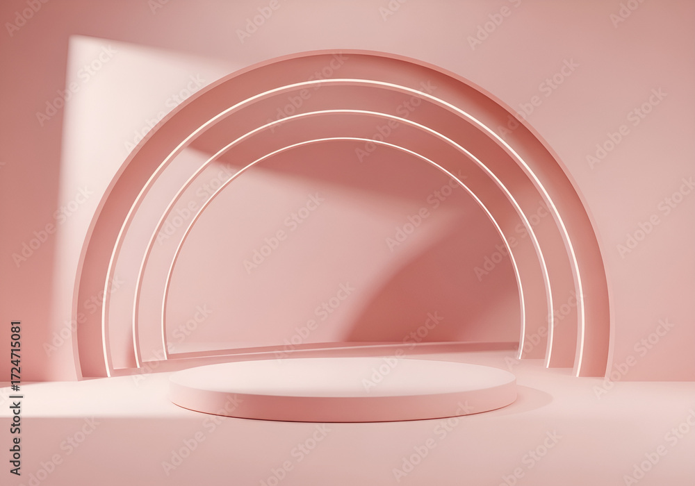 Obraz premium Soft pink archway and pedestal abstract minimalist studio scene with light and shadow play