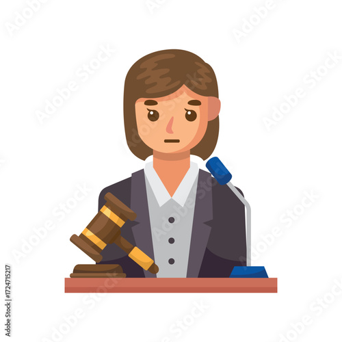 Pixel art of a judge with a gavel and microphone