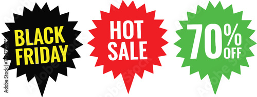 Black friday hot sale 70 percent off discount offer starbursts vector