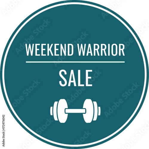 Weekend warrior fitness sale discount special offer round emblem with dumbbell icon vector