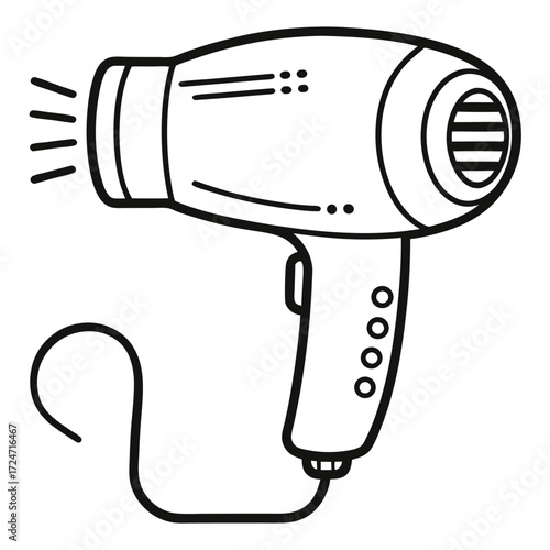 Scalable vector line drawing illustration of a black and white hair dryer for eps download vector