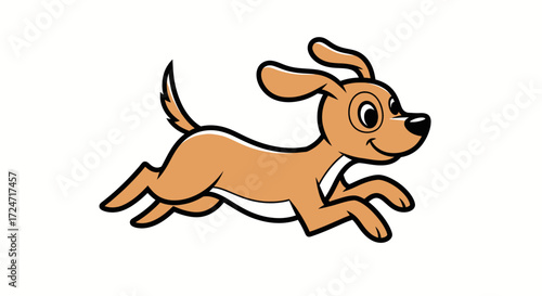 Joyful Puppy Cartoon Character Leaping with Happiness on White Backdrop