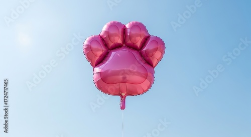 Pink Paw Print Balloon in Sky.