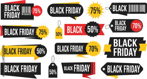 Black friday sale discount labels collection modern bright promotions vector