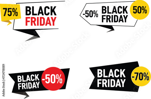 Black friday sale discount offer labels 70 50 percent off vector icons vector
