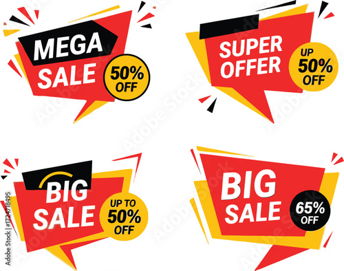 Mega sale big discount offers retail marketing promotions shopping labels vector