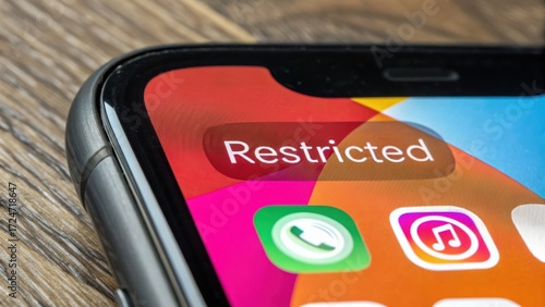 Smartphone screen displays Restricted notification on social media app icon, symbolizing media ban