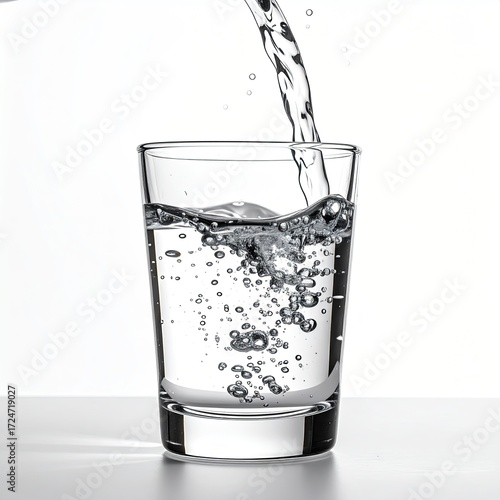 Wallpaper Mural Clear liquid pouring into a short glass, creating ripples and bubbles against a bright background Torontodigital.ca