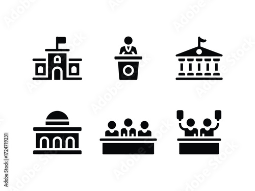 Set of six minimalist government and politics icons scalable vector graphics eps format vector
