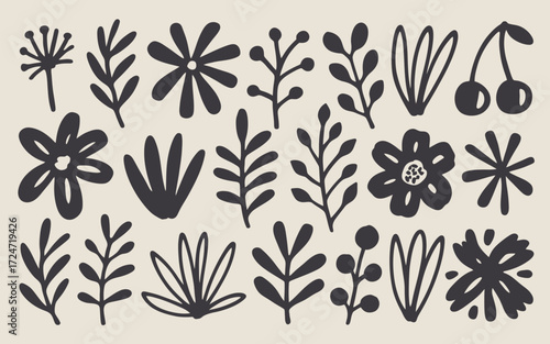 Hand-drawn black ink floral doodle elements vector illustration scalable eps for decorative designs vector