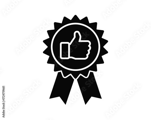 Black and white award ribbon badge with thumbs up icon vector illustration scalable eps graphic vector