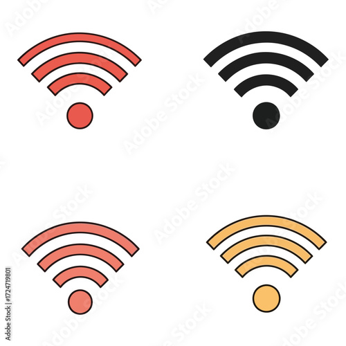 Four distinct wi-fi signal icons showing connectivity strength and status