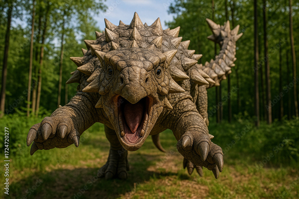 Fototapeta premium Ankylosaurus Dinosaur Illustration in Prehistoric Forest