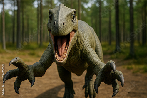 Iguanodon Dinosaur with Thumb Spike Standing in Ancient Woodland