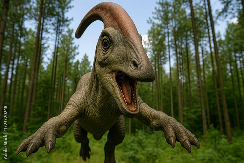 Parasaurolophus Dinosaur Illustration with Distinctive Head Crest