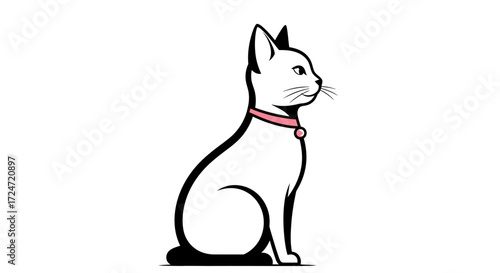 Elegant Cat Cartoon Pet with Collar Illustration Artwork