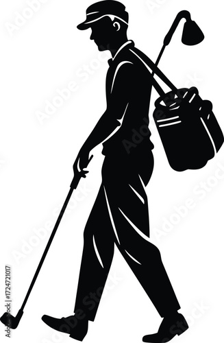 Golf element vector Silhouette caddie carrying golf bag silhouette