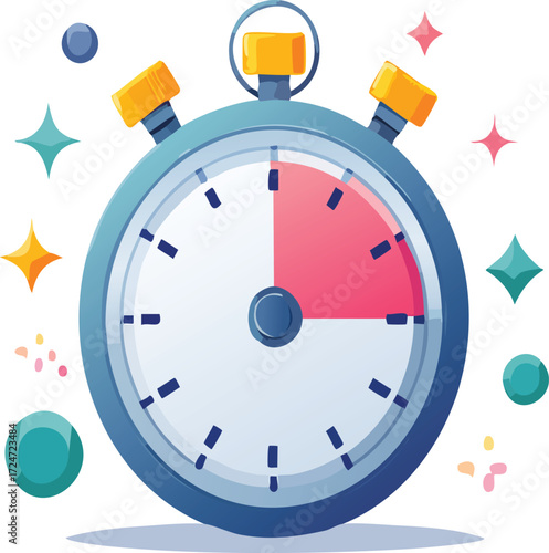 Stopwatch: Depicting a precise moment in time, the stopwatch stands as a symbol of accuracy and punctuality, its colorful details accented with subtle visual effects. 