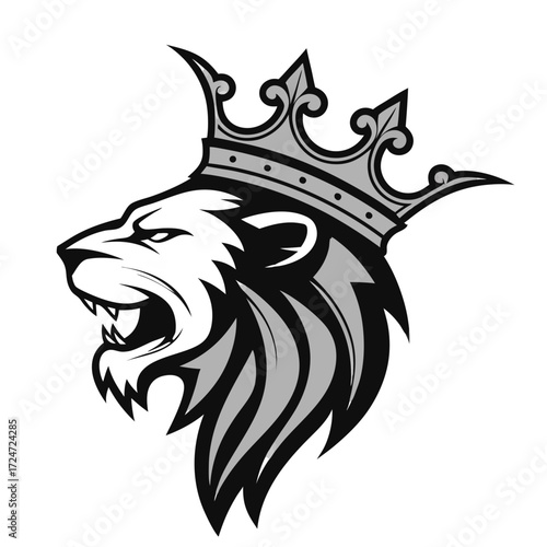 armored lion head with crown